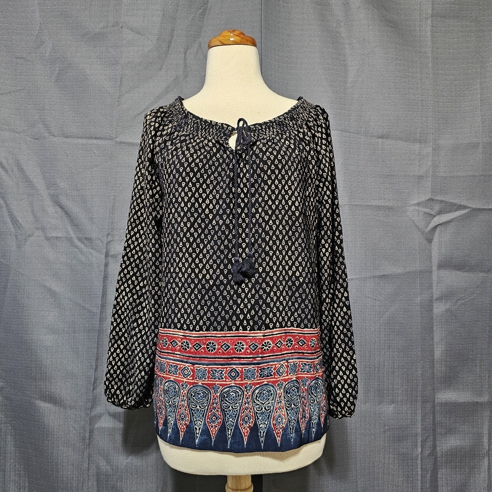 Lauren Ralph Lauren Boho Peasant Blouse Smocked Top M